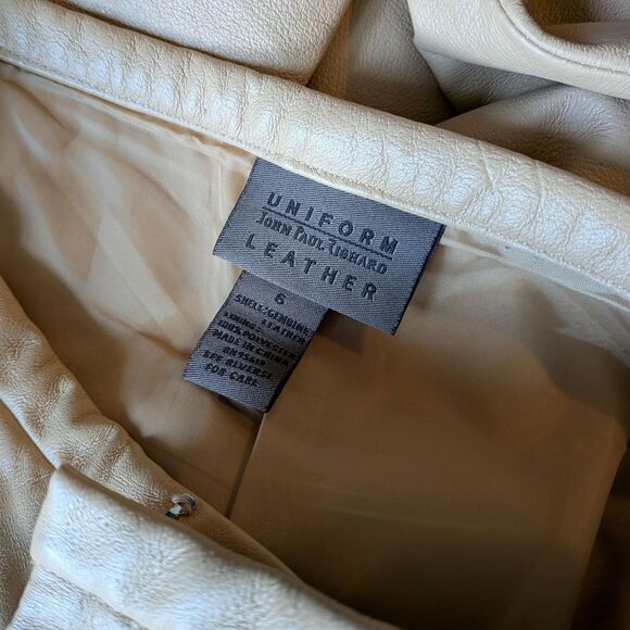 Vintage Y2K Uniform Paul Richard Leather Pants Tan High Rise Size 6 - Picture 8 of 11